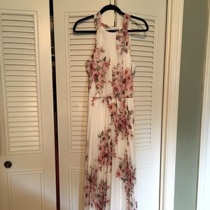 Long Maxi Dress White and Pink Floral Size 2